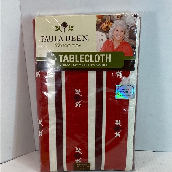 Paula Deen Vinyl Oval Striped Tablecloth with Flannel Back 60 X 84” ~ New - Picture 1 of 12
